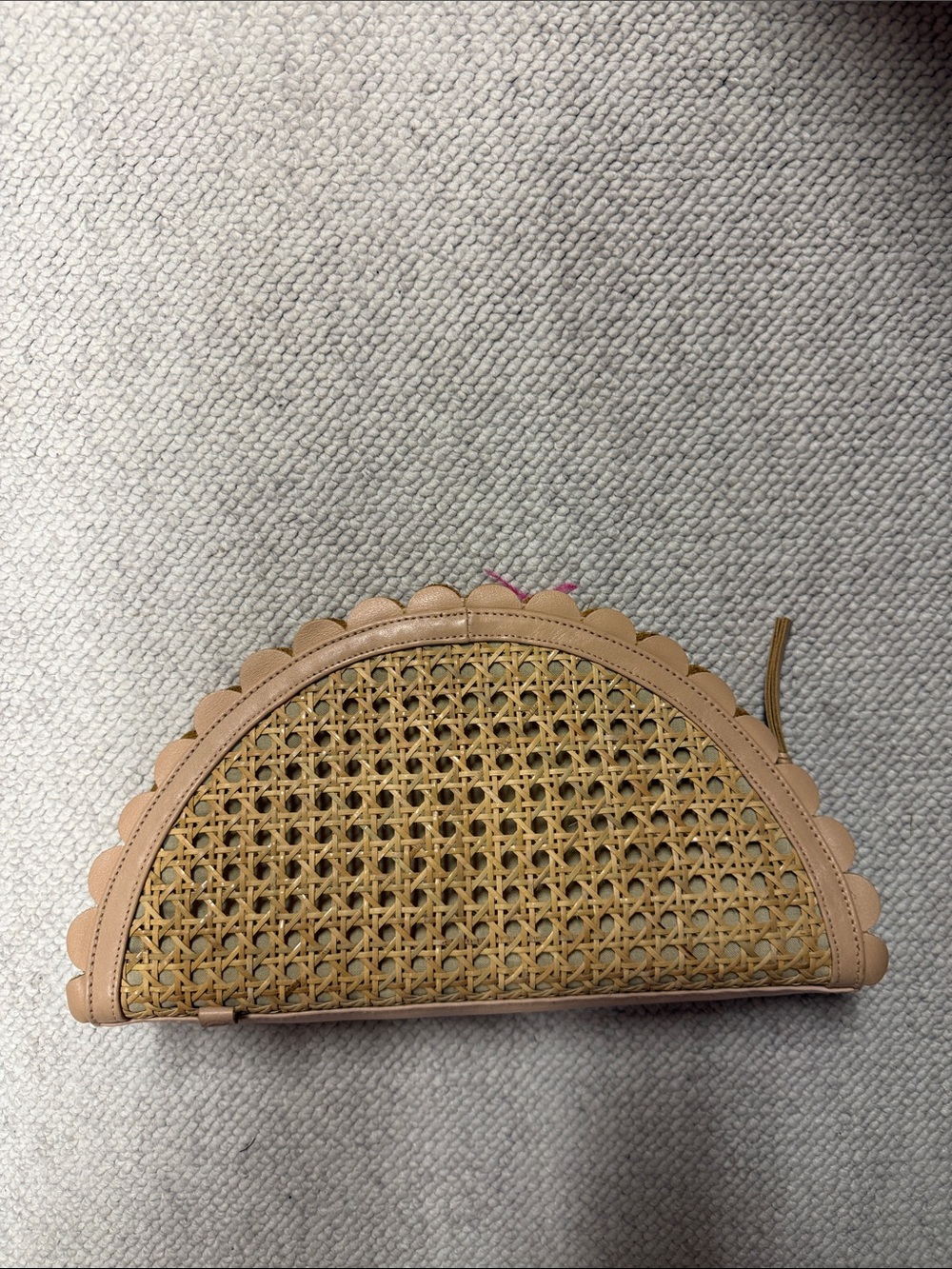 Cleobella Tan Woven Half-Moon Clutch with Scalloped Edge